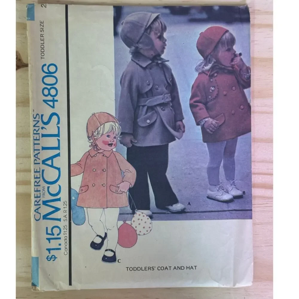 Vintage McCall's Pattern 4806 Toddler Double Breasted Coat Hat Size 2 UNCUT FF